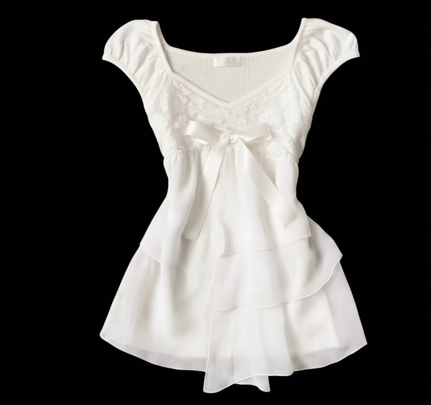 White Ruffle Sweet Blouse★