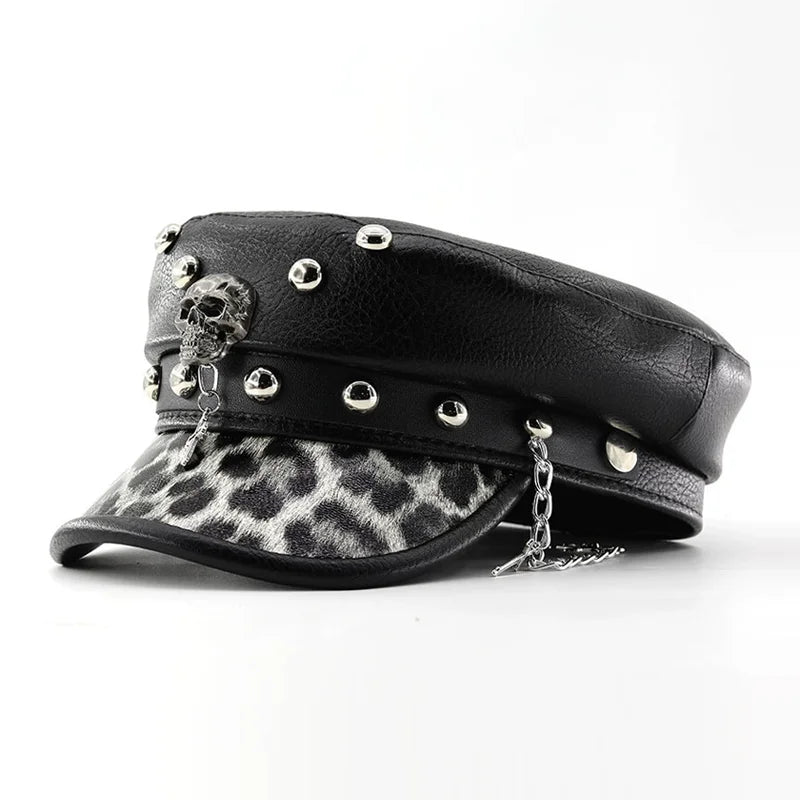 Leather Beret Punk Style ,Flat Top