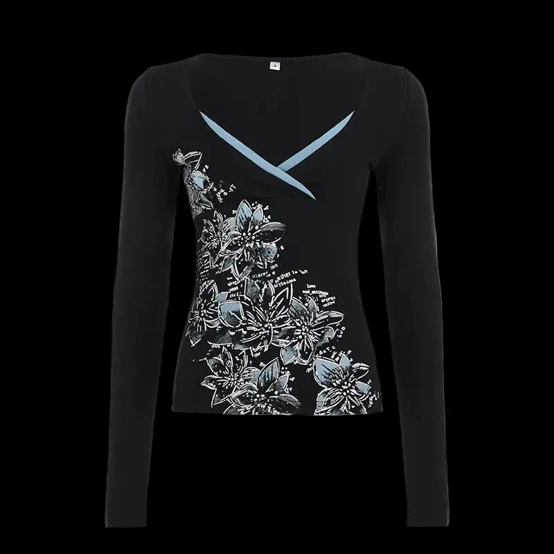 V-neck printed spicy girl slim fit T-shirt