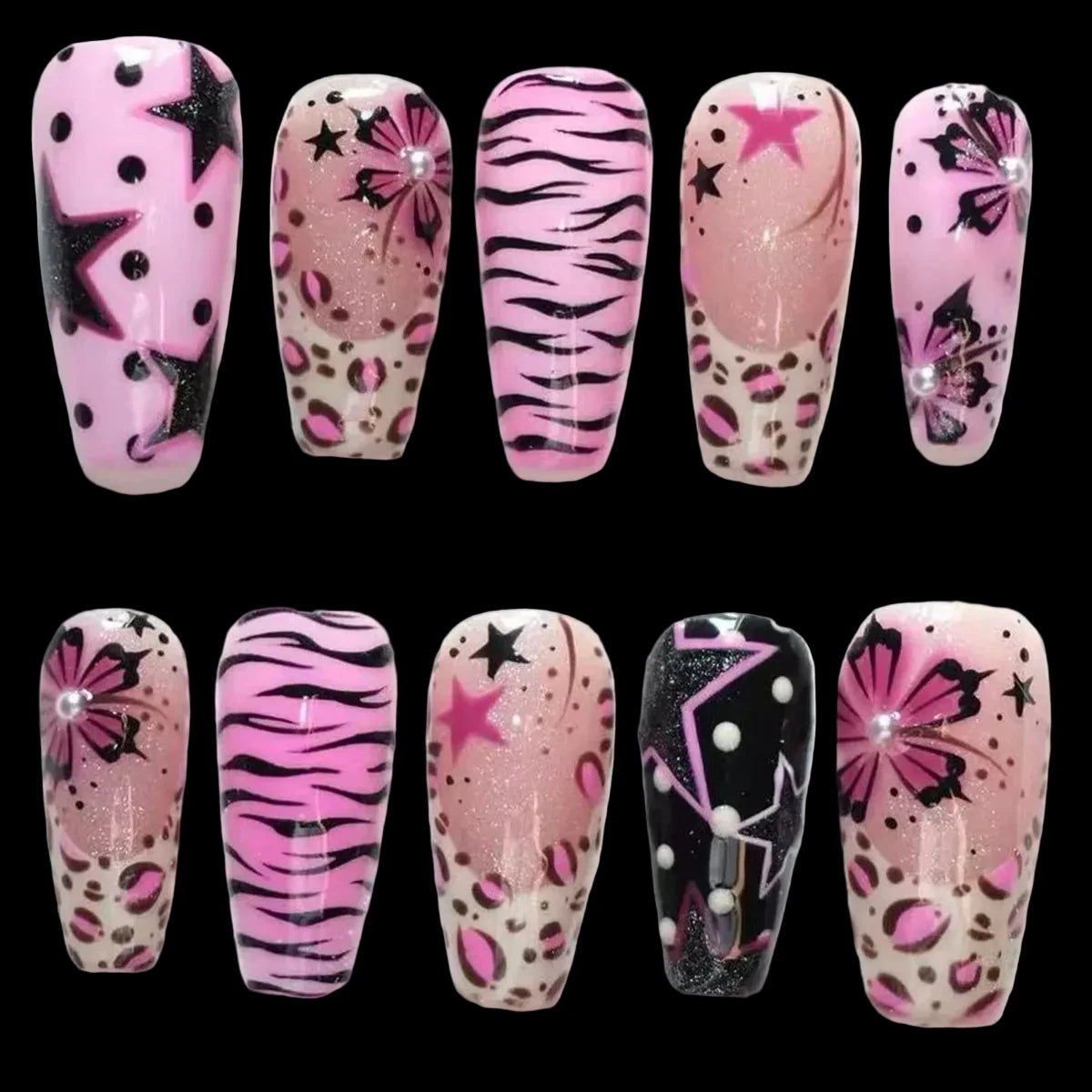 Pink Star Flower Printed press ons