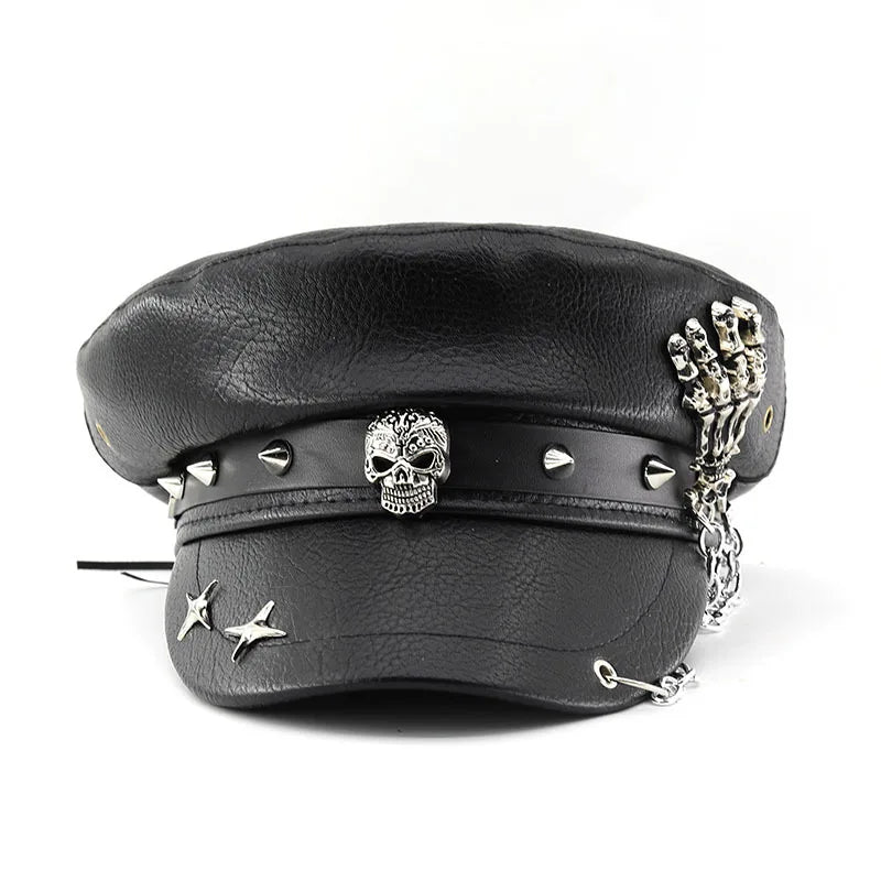 Leather Beret Punk Style ,Flat Top