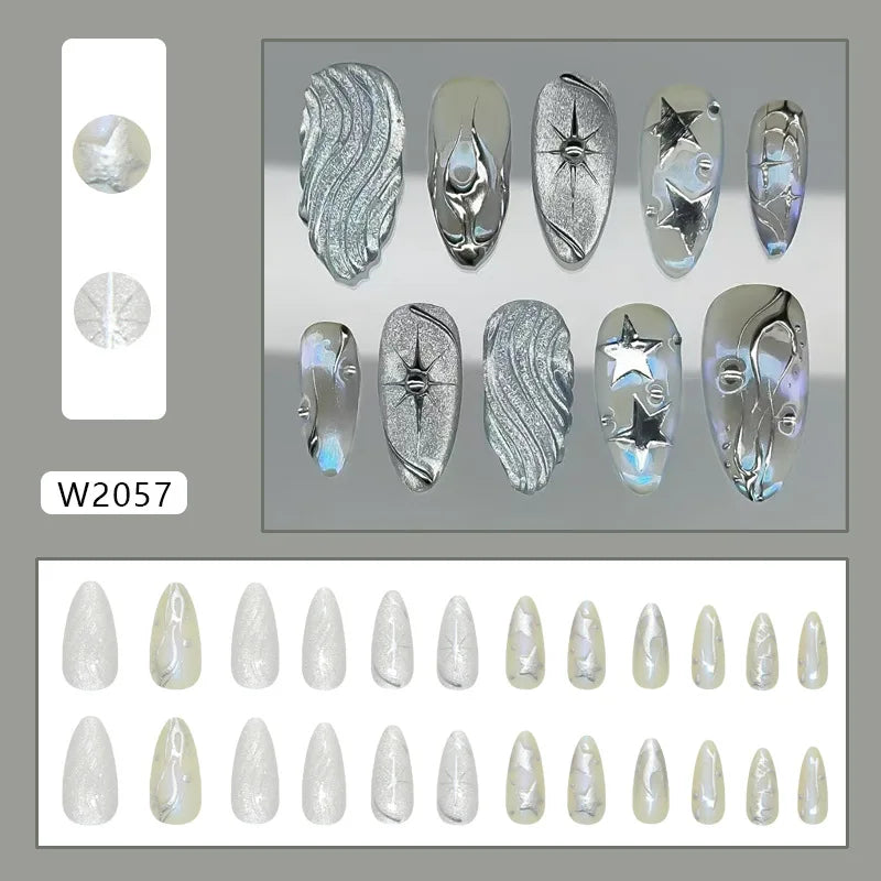 Moon Star Style Swan Pattern Press On Nails