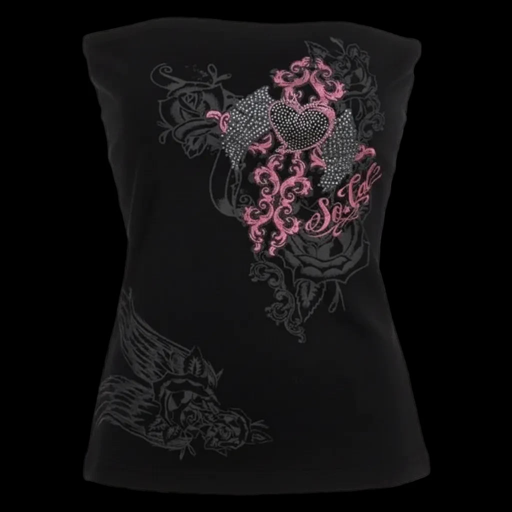 Sling Tube Top Cross Print Goth Crop Backless