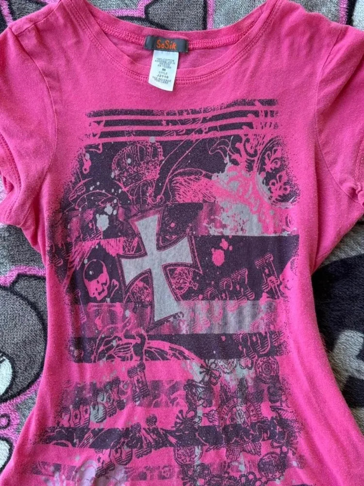 Sexy Cross Printed Short Sleeve