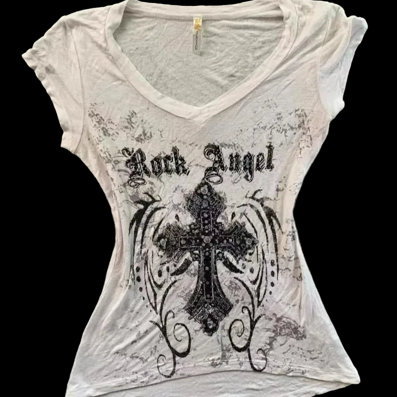 American Retro Subculture Cross Print T-shirts