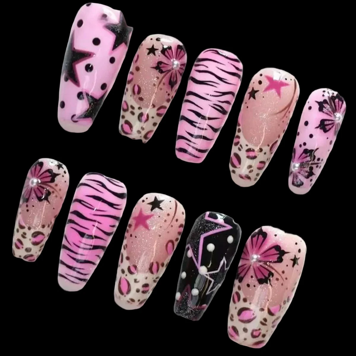 Pink Star Flower Printed press ons