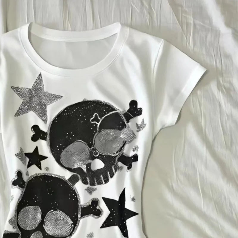 Star Skull Graphic Print T Shirt