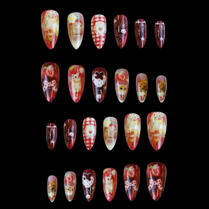 24pcs Strawberry Cat Press On Nailss
