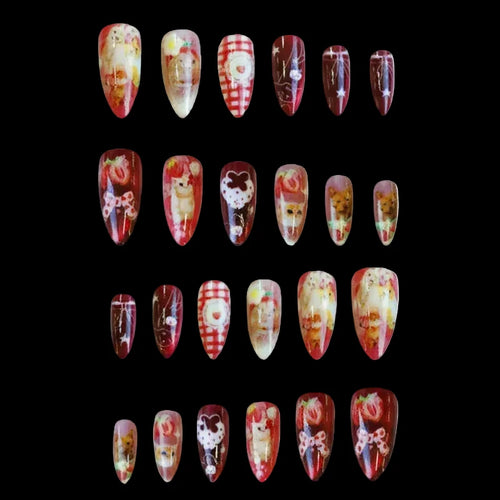 24pcs Strawberry Cat Press On Nailss