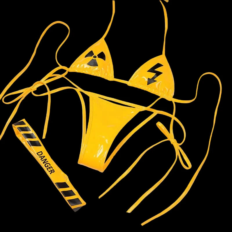 Women Danger Caution Printed Swimsuit it ⚠️