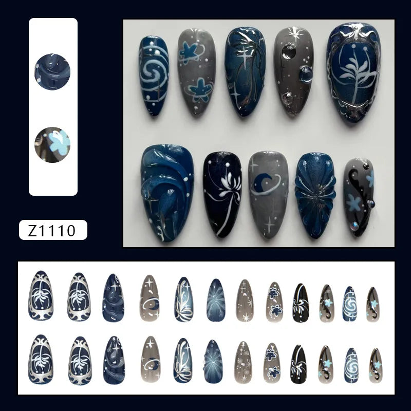 Moon Star Style Swan Pattern Press On Nails