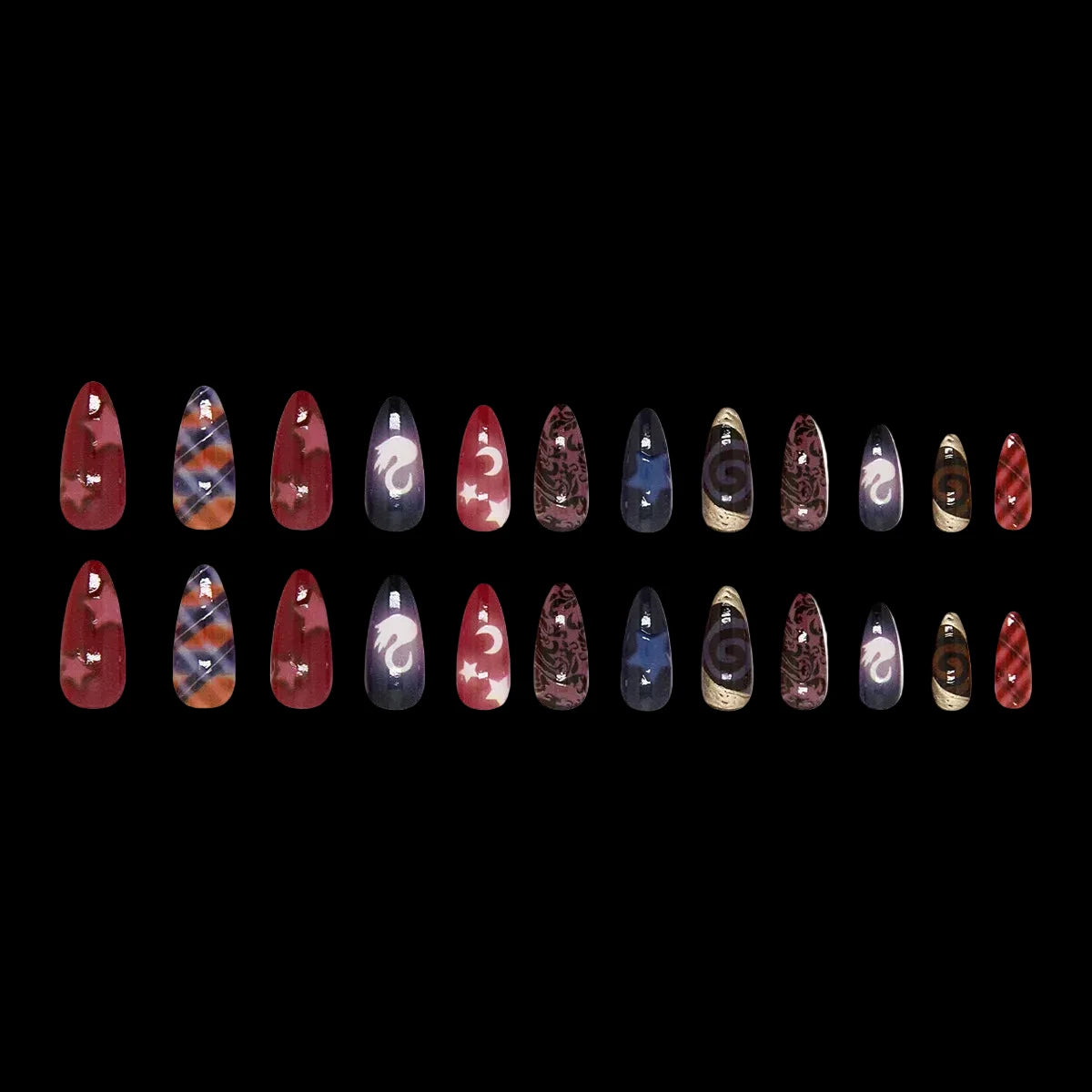 Moon Star Style Swan Pattern Press On Nails