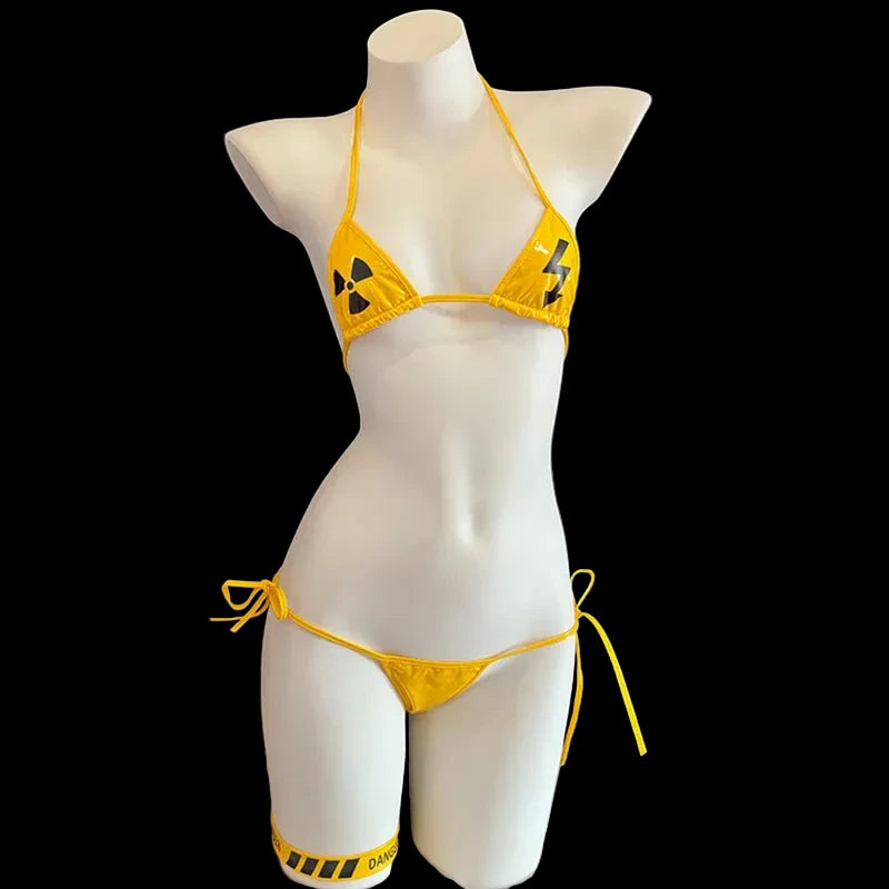 Women Danger Caution Printed Swimsuit it ⚠️