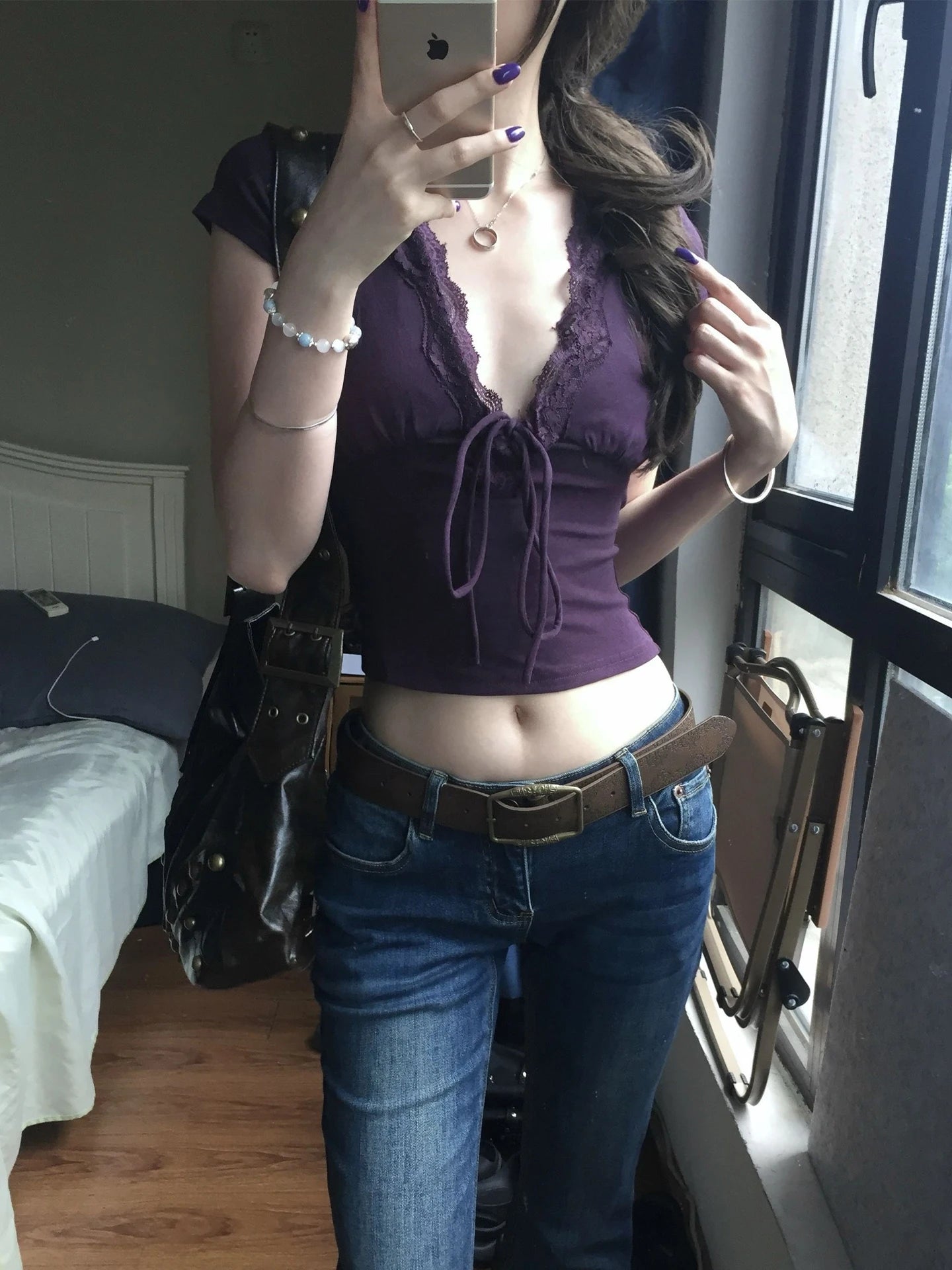 Women Short Sleeve Deep V Neck Crop Tops Lace