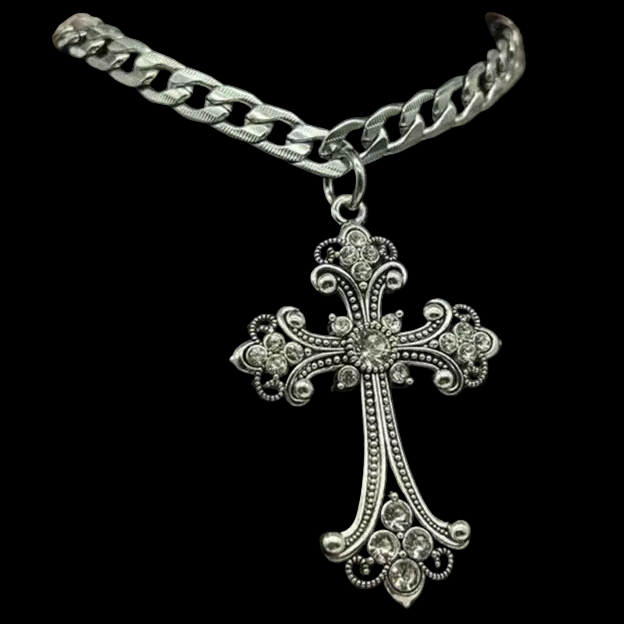 Large Detailed Cross Drill Pendant Necklace