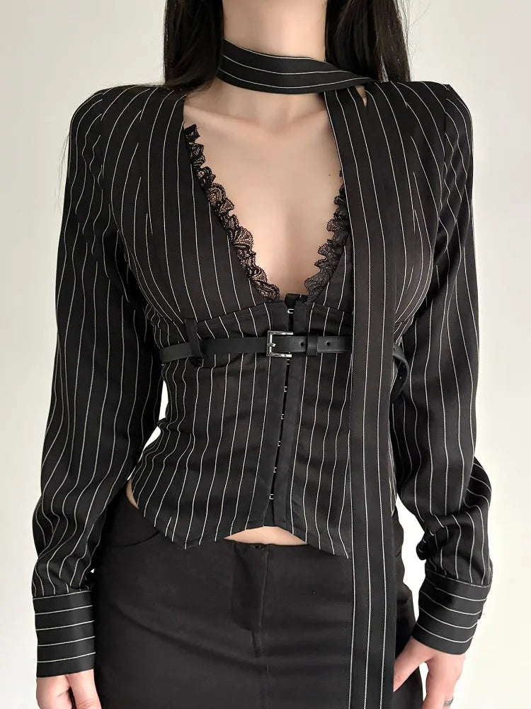 Sexy Office Lady Striped Shirt💋