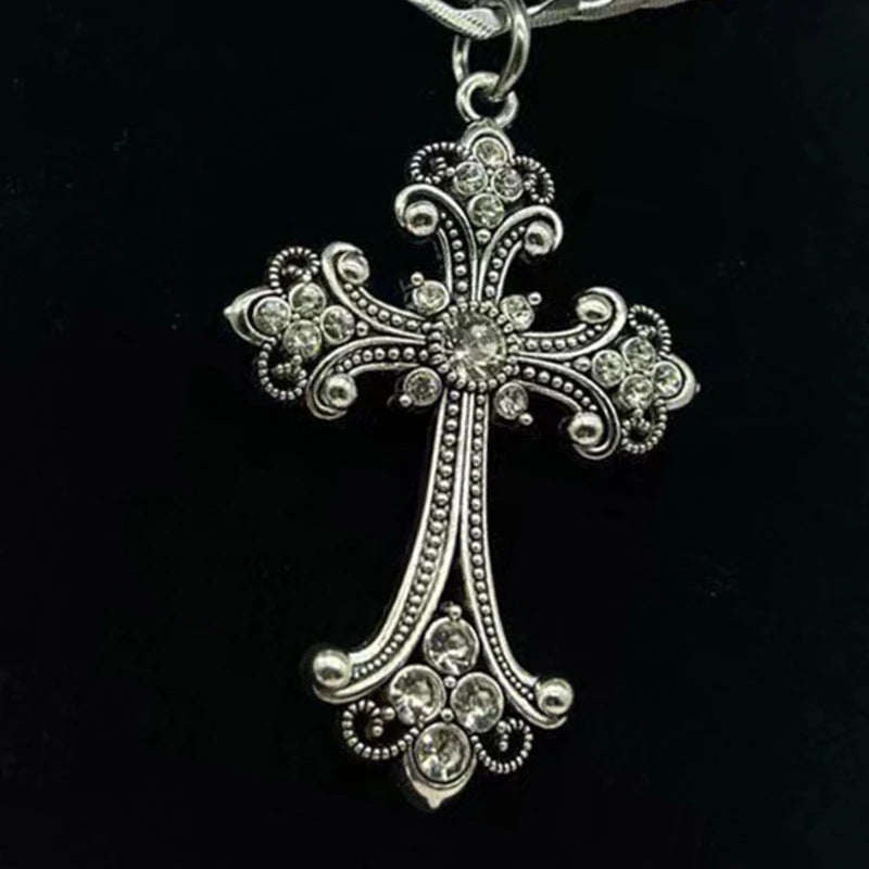 Large Detailed Cross Drill Pendant Necklace