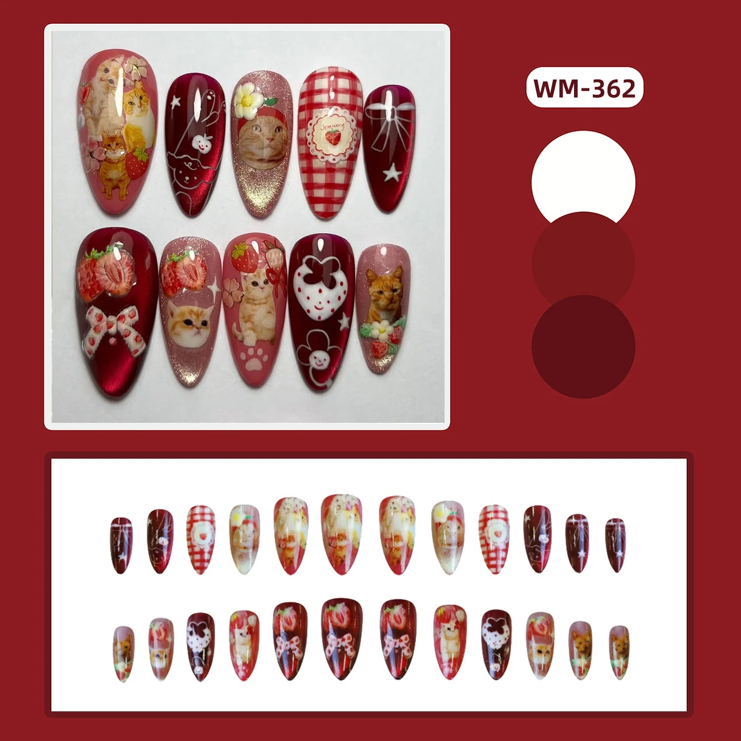 24pcs Strawberry Cat Press On Nailss