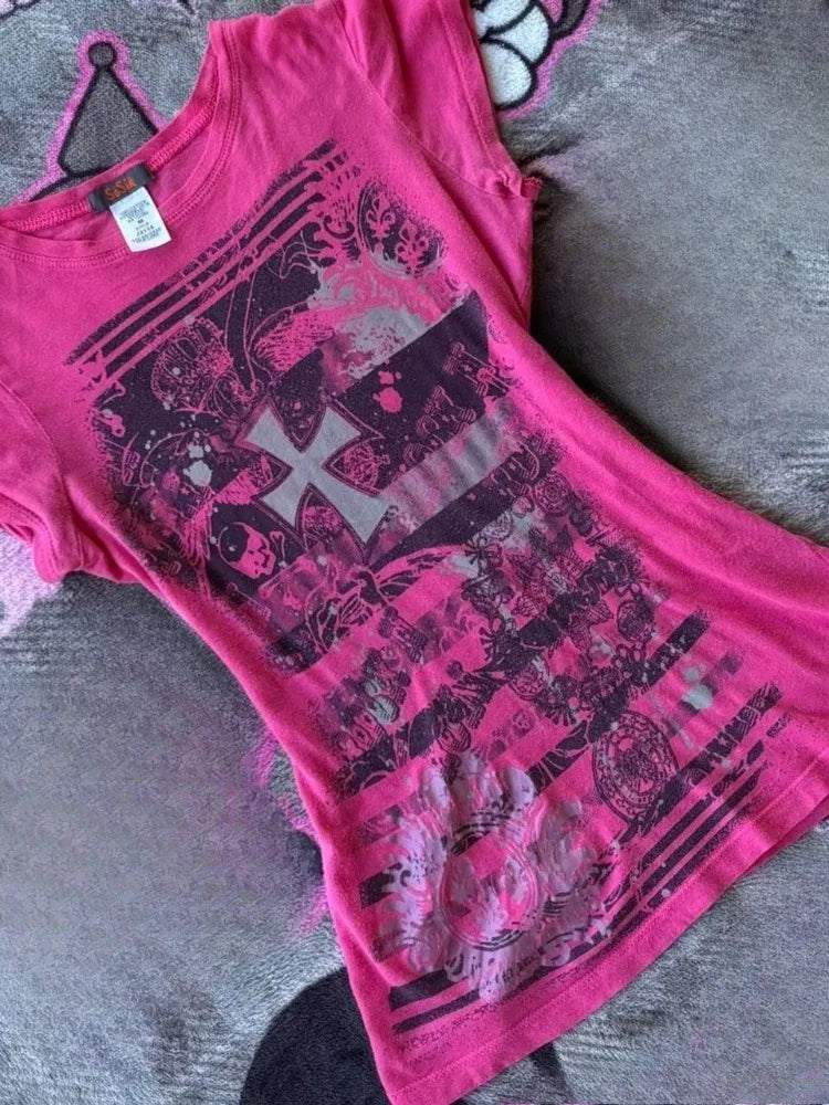 Sexy Cross Printed Short Sleeve