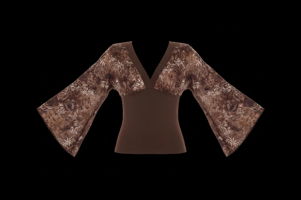 V-neck Patchwork Print 2000s Inspired Shirt