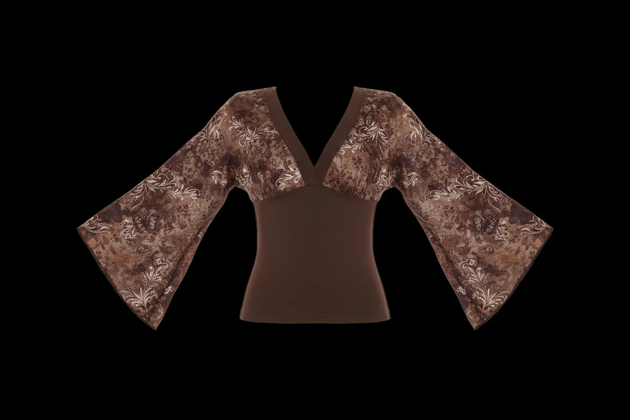 V-neck Patchwork Print 2000s Inspired Shirt