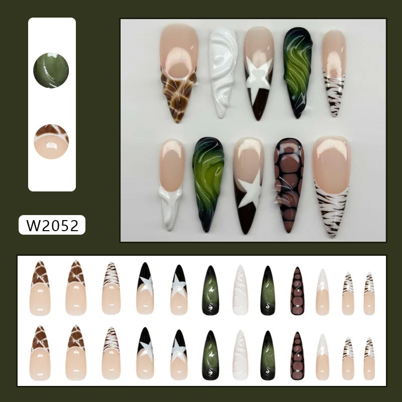 Moon Star Style Swan Pattern Press On Nails