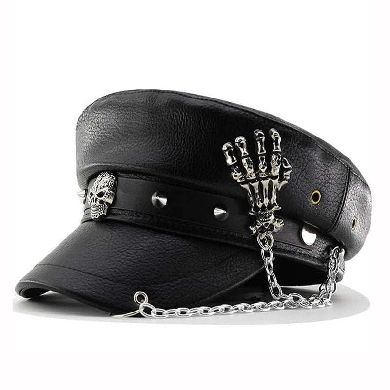 Leather Beret Punk Style ,Flat Top