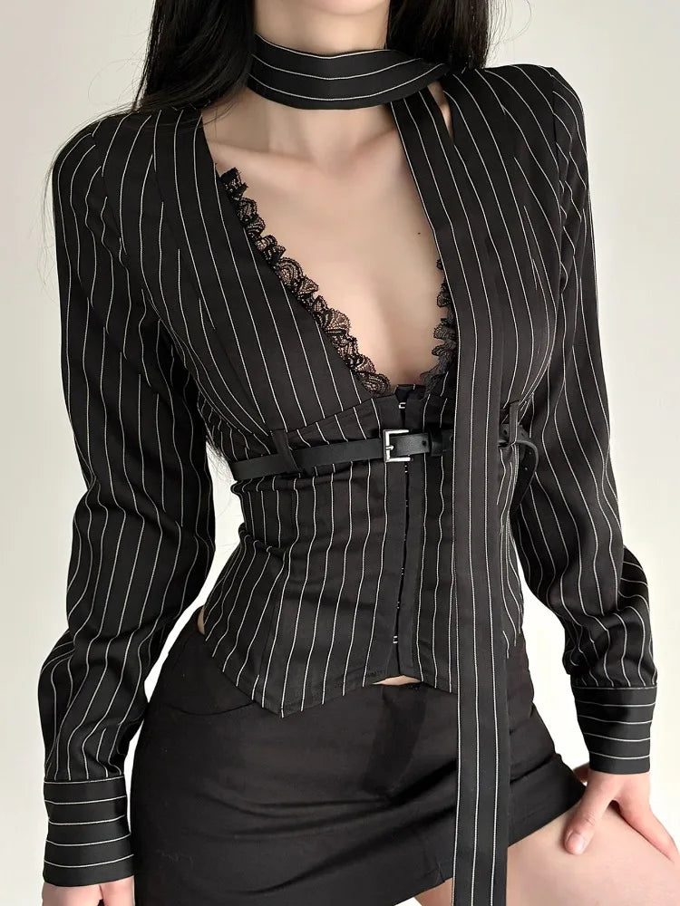 Sexy Office Lady Striped Shirt💋