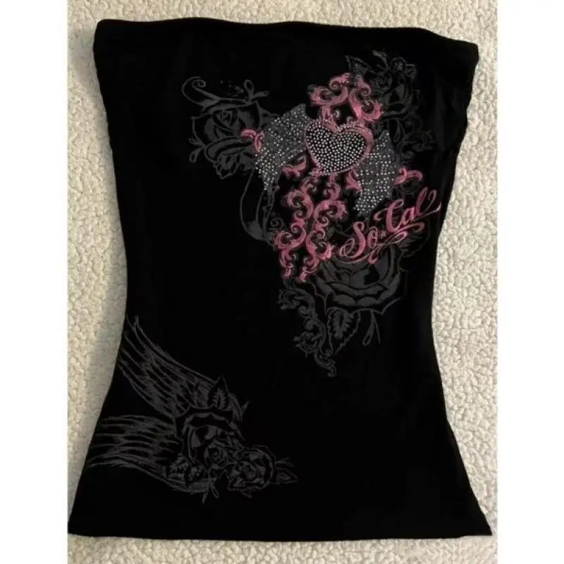 Sling Tube Top Cross Print Goth Crop Backless