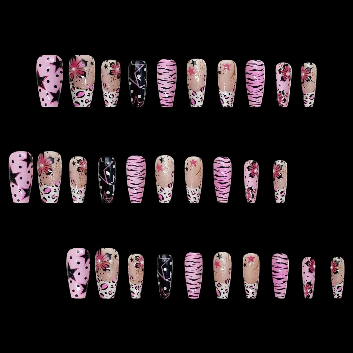 Pink Star Flower Printed press ons