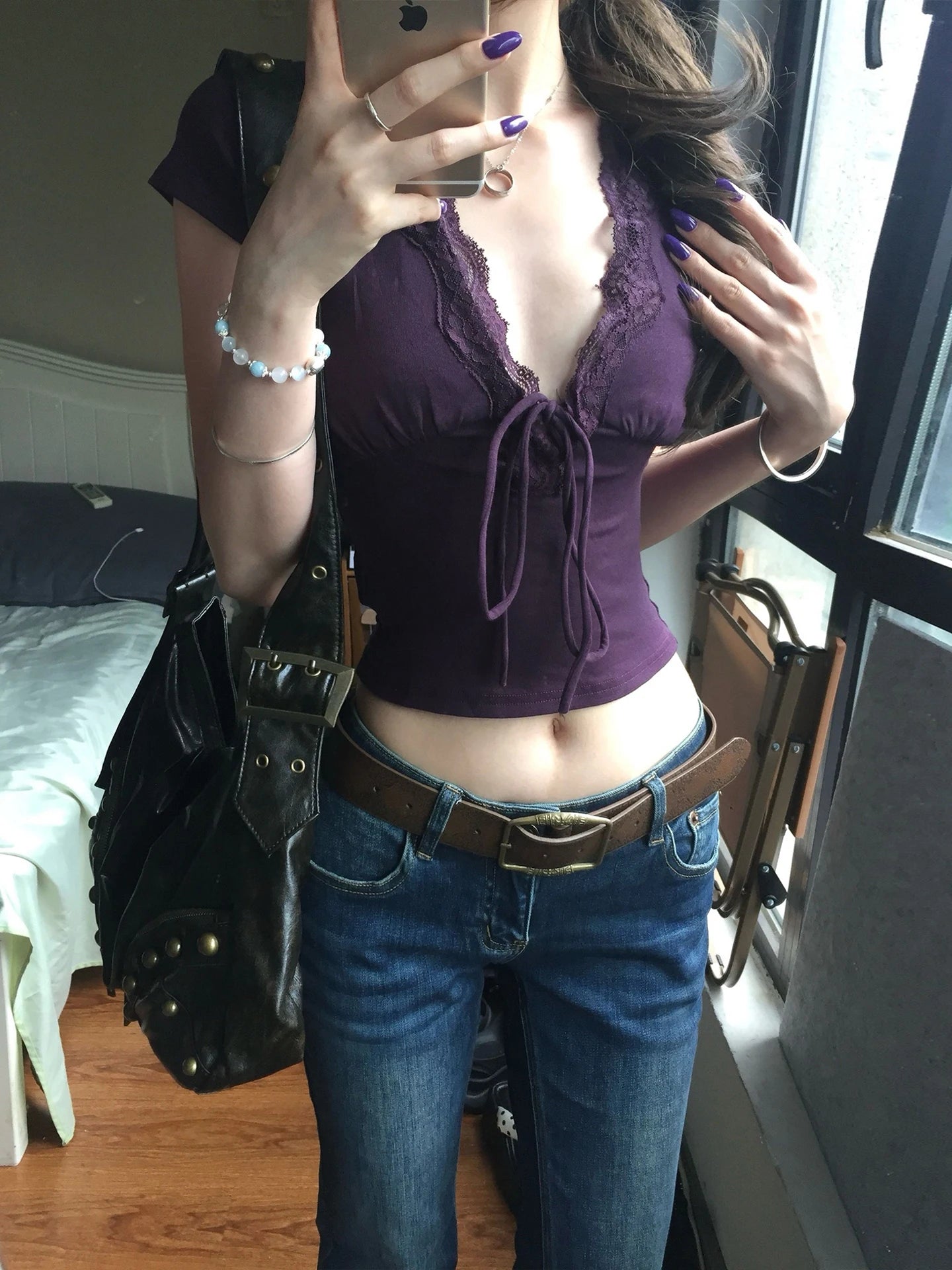 Women Short Sleeve Deep V Neck Crop Tops Lace