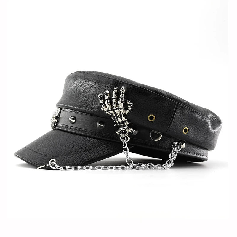 Leather Beret Punk Style ,Flat Top