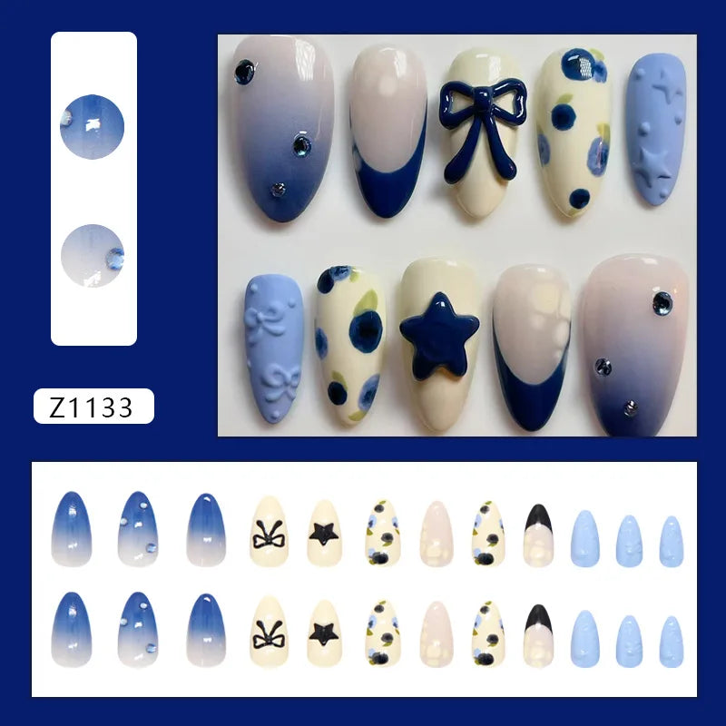 Moon Star Style Swan Pattern Press On Nails