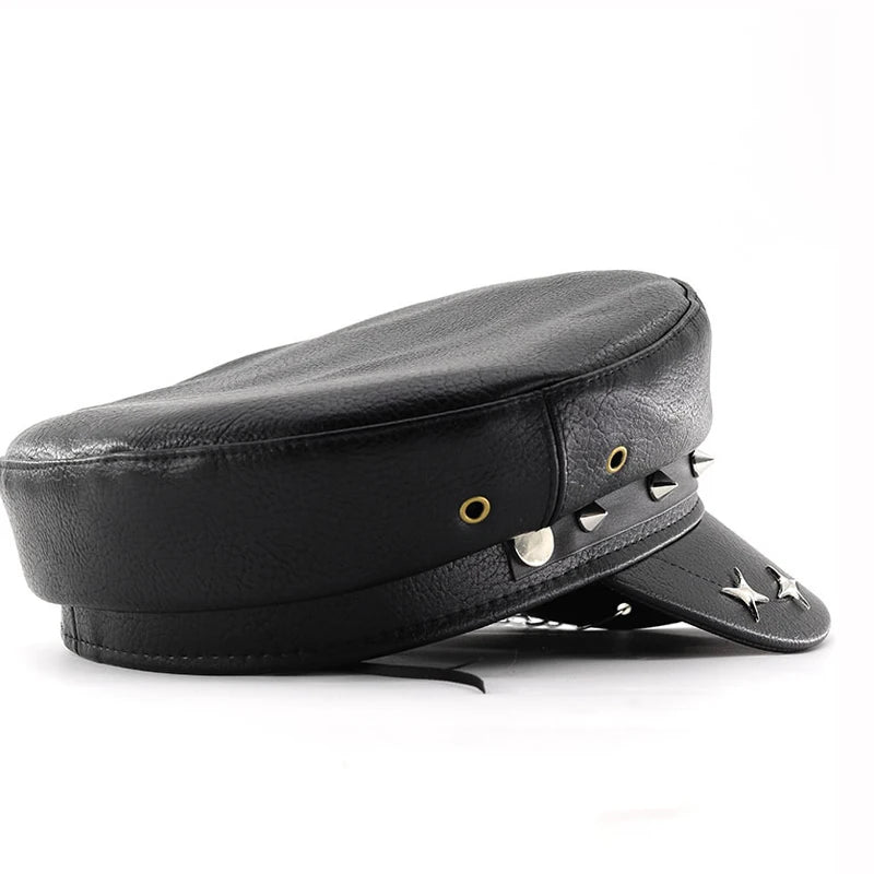 Leather Beret Punk Style ,Flat Top