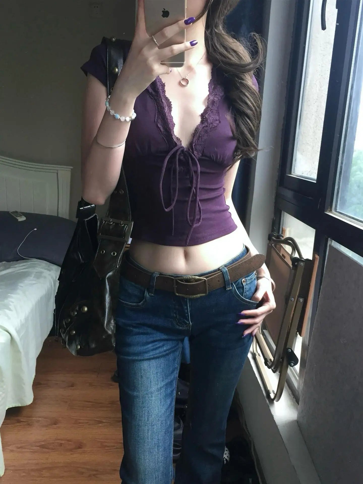 Women Short Sleeve Deep V Neck Crop Tops Lace