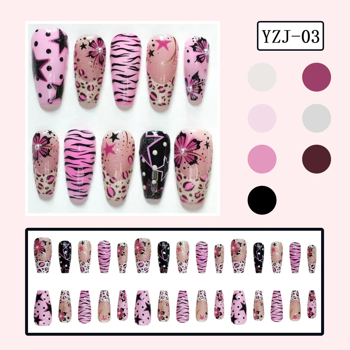 Pink Star Flower Printed press ons