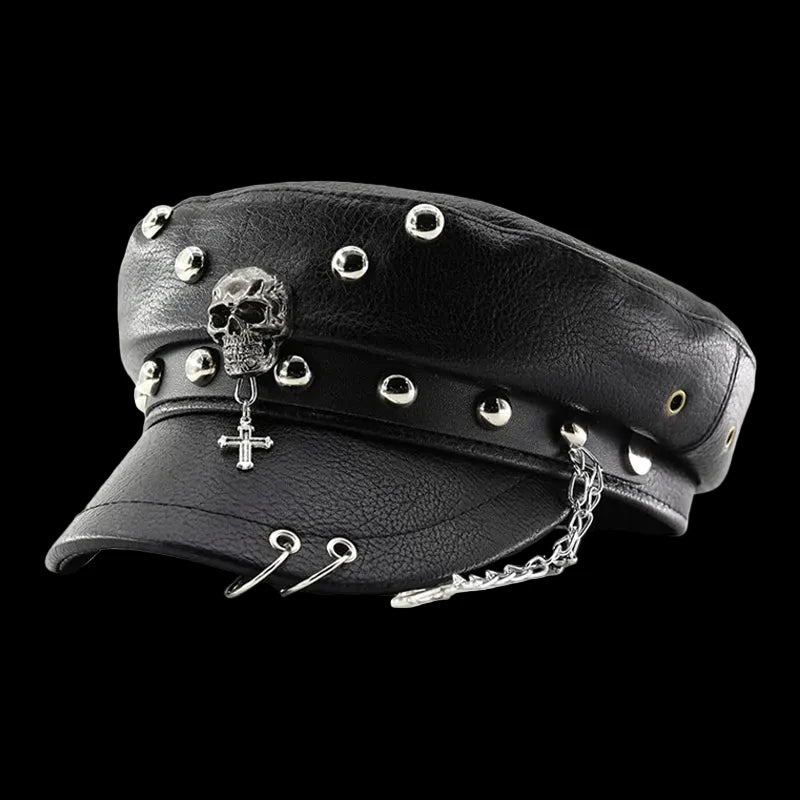 Leather Beret Punk Style ,Flat Top