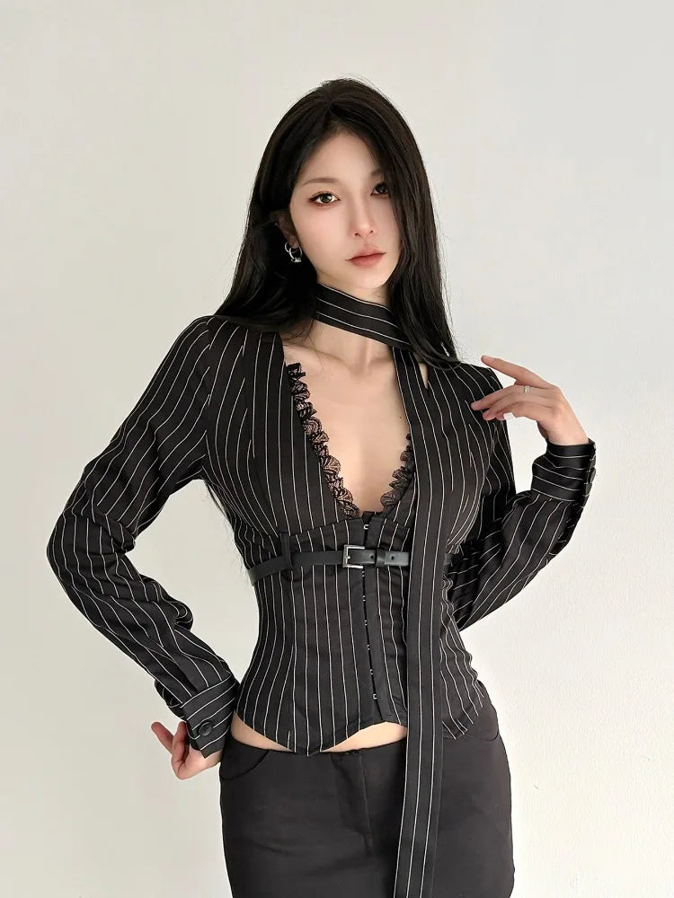 Sexy Office Lady Striped Shirt💋