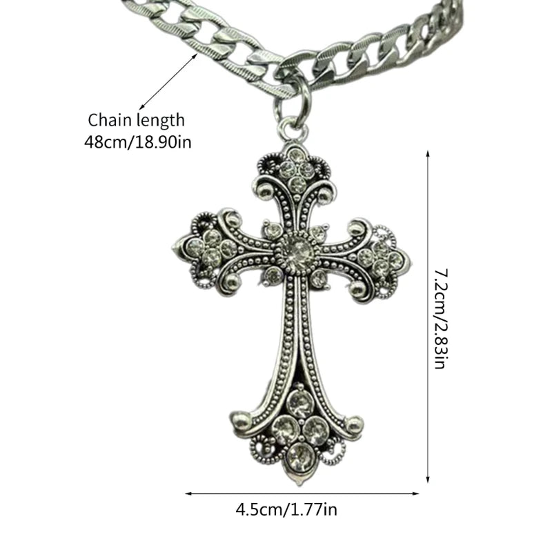 Large Detailed Cross Drill Pendant Necklace