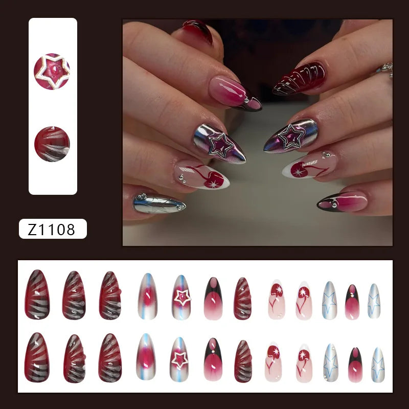 Moon Star Style Swan Pattern Press On Nails